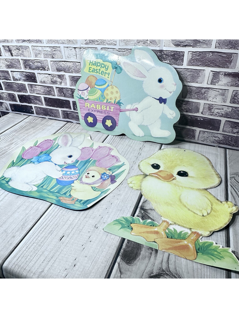 Vintage Lot of 3 Amscan Die-cut Easter Cutouts 16” Chick Bunny Eggs Spring 1983